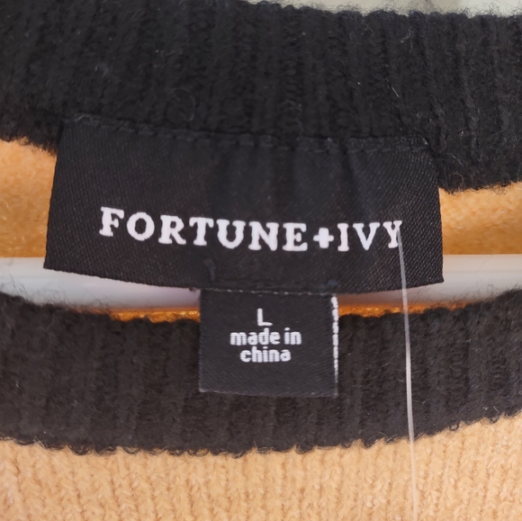 Fortune+Ivy yellow sweater large womens multicolored sleeves like new condition - Picture 4 of 5